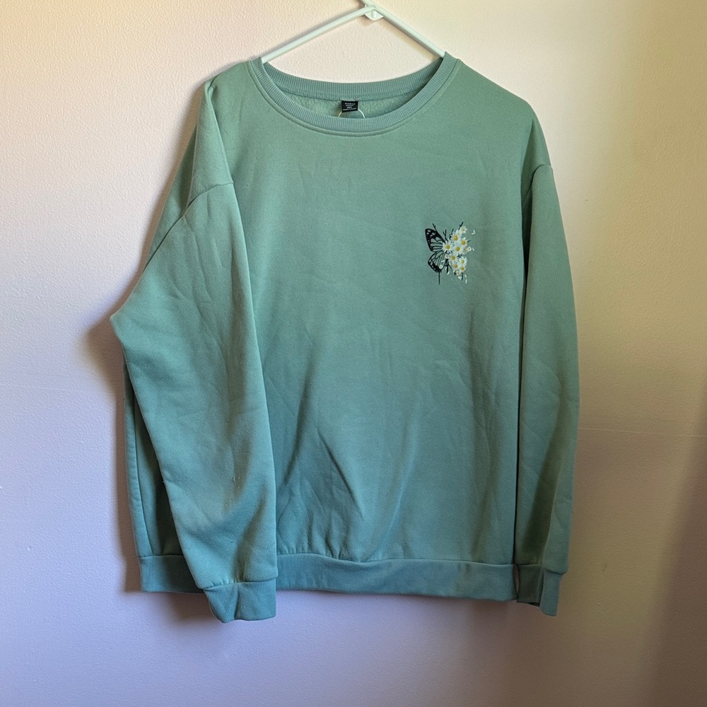 Green Sweater with Butterfly Embroidery